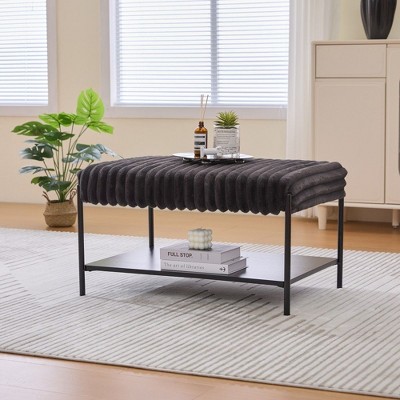 NicBex Upholstered Bench,Modern Ottoman with Metal Legs and Open Storage Shelf for Living Room,Entryway