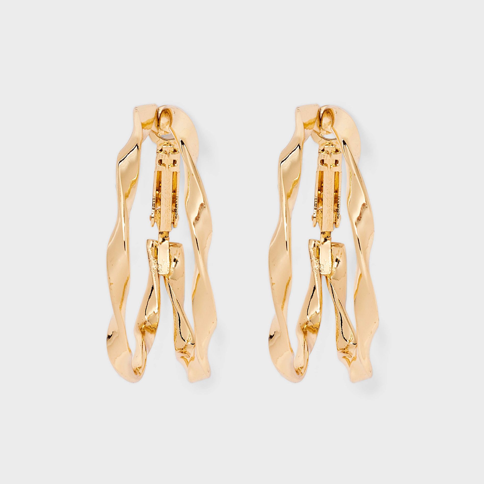 Two Row Wavy Hoop Earrings - Universal Thread™ Gold: Clip-In Clasp, Recycled Iron, 1.25" Length