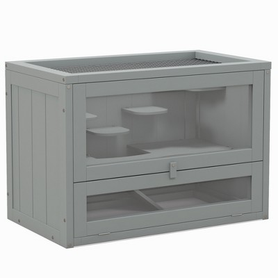 PawHut 2-Level Hamster Cage Mice and Rat House, Small Animal Habitat for Guinea Pigs, Chinchillas with Openable Top, Front Door, Gray