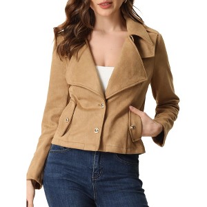 Allegra K Women's Faux Suede Lapel Collar Moto Biker Jacket - 1 of 4