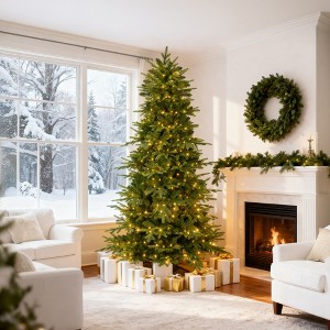 HONGGE 6ft Pre-Lit Artificial Slim Aspen Noble Fir Christmas Tree w/ 1,350 Branch Tips, 300 LED Lights - 1 of 4