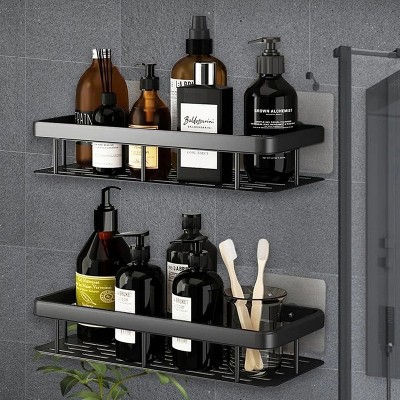 LunaLulinlk 2 Pack Adhesive Shower Caddy Bathroom Shower Shelves with 4 Hooks, Space Aluminum Shower Organizer - Rustproof Waterproof and Easy Mount