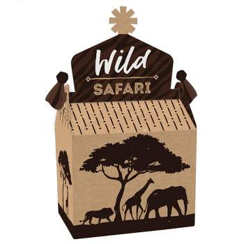 Big Dot of Happiness Wild Safari - Treat Box Party Favors - African Jungle Adventure Birthday Party or Baby Shower Goodie Gable Boxes - Set of 12