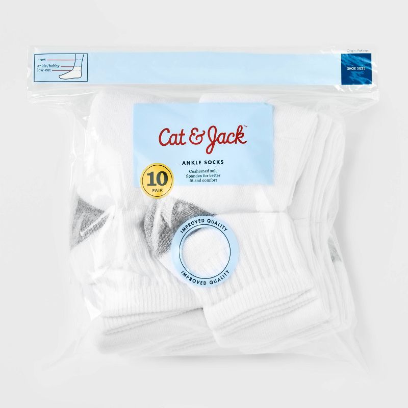Boys' 10pk Athletic Ankle Socks - Cat & Jack™ White, 2 of 5