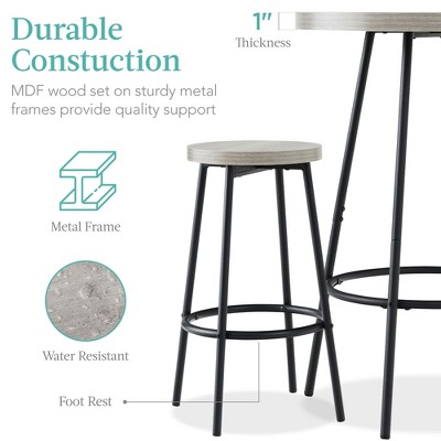 Light Gray Round Counter Height Pub Table with 2 Stools