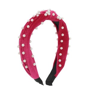 Unique Bargains Women's Velvet Pearl Knot Hairband 1 Pc - 1 of 4
