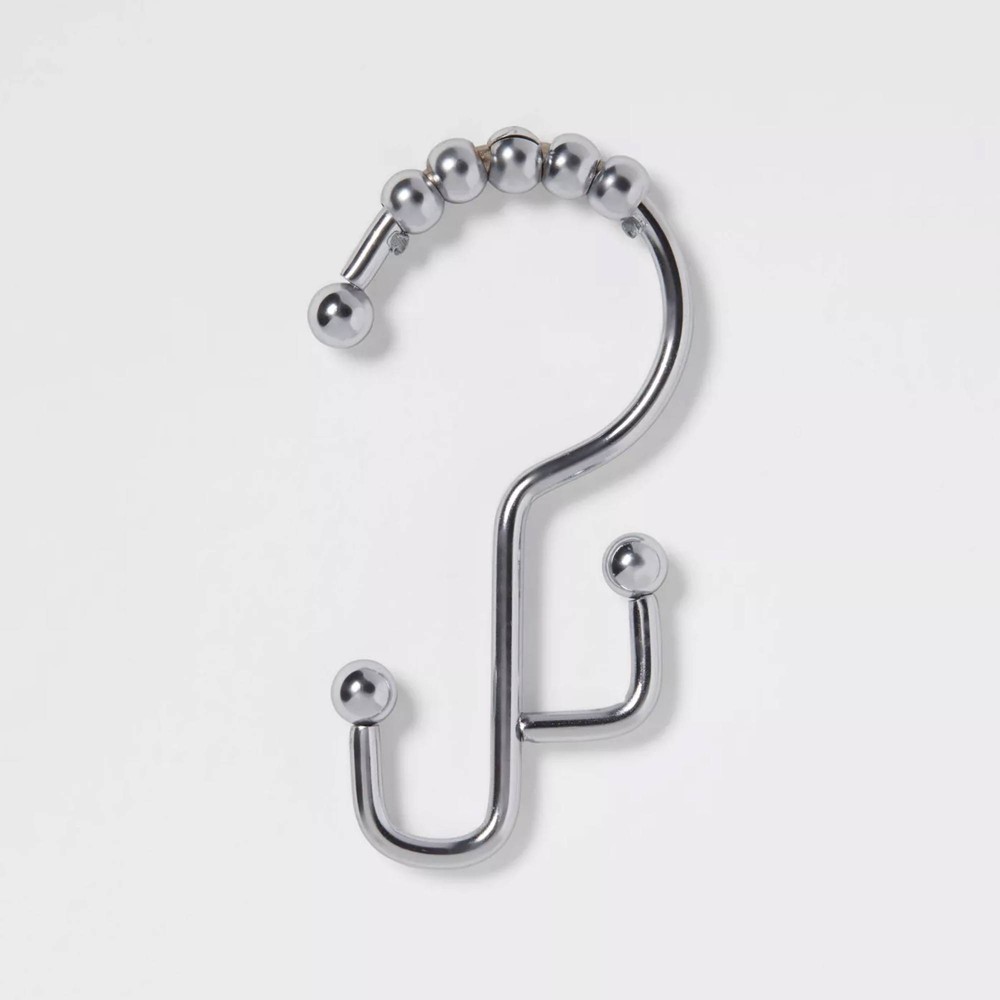 Double Glide Hooks Chrome - Threshold™: 12-Pack Steel Shower Curtain Liner Rings, Silver