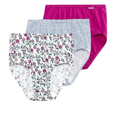 Jockey Womens Plus Size Elance Brief 3 Pack Underwear Briefs 100% Cotton 11  Wild Flowers/violet Mist/belvedere Stripe : Target