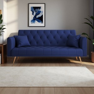 71" Velvet 2-Seater Convertible Sofa with Pillows & Golden Metal Legs - 1 of 4