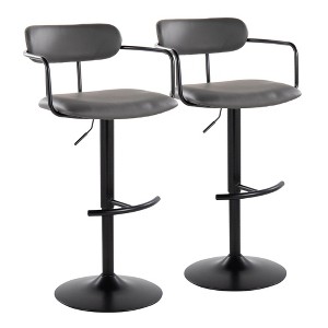 Adjustable Height Metal and Faux Leather Contemporary Barstool with 360-Degree Swivel and Rounded T Footrest, Set of 2 for Kitchen or Home Bar - 1 of 4