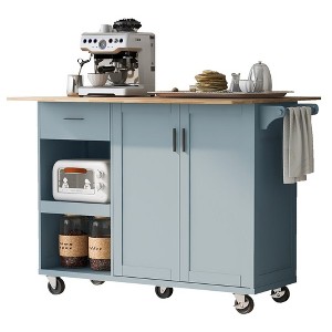 55.7'' Large Kitchen Island with Power Outlet,2 Drop Leaf,Rolling Kitchen Cart on 5 Wheels, Spice & Towel Rack for Kitchen, Dining Room - 1 of 4