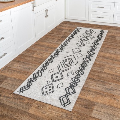 Gray Machine Washable Moroccan Runner Rug