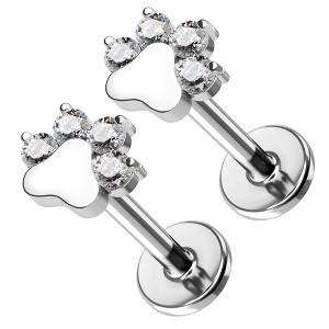 Paw Print Flat Back Earrings for Women Sterling Silver Cartilage Helix Lobe Body Piercing Studs Ginger Lyne - 1 of 4