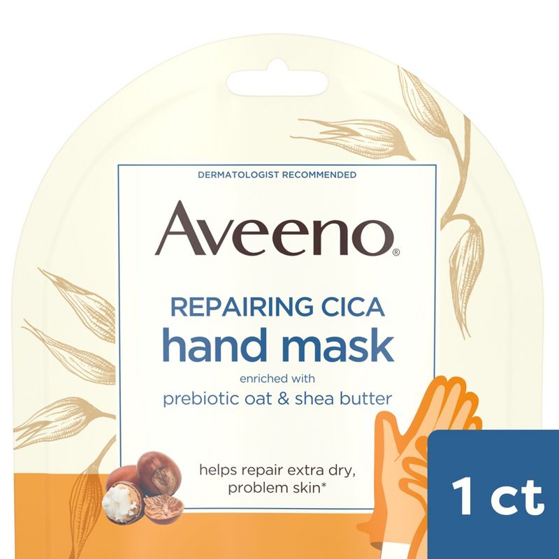 Aveeno Repairing CICA Hand Mask with Prebiotic Oat & Shea Butter for Extra Dry Skin, Fragrance-Free , 1 of 14