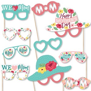 Big Dot of Happiness Colorful Floral Happy Mother's Day Glasses - Paper Card Stock We Love Mom Party Photo Booth Props Kit - 10 Count - 1 of 4
