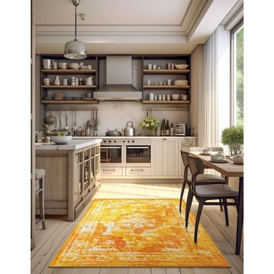 6' x 9' Orange and Yellow Synthetic Reversible Area Rug