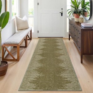 2'x6' Washable Area Rug, Modern Stripe, Low Pile Non-Slip Indoor, Minimalist Farmhouse Style, Non-Shedding Foldable Bedroom Mat, Black - 1 of 4