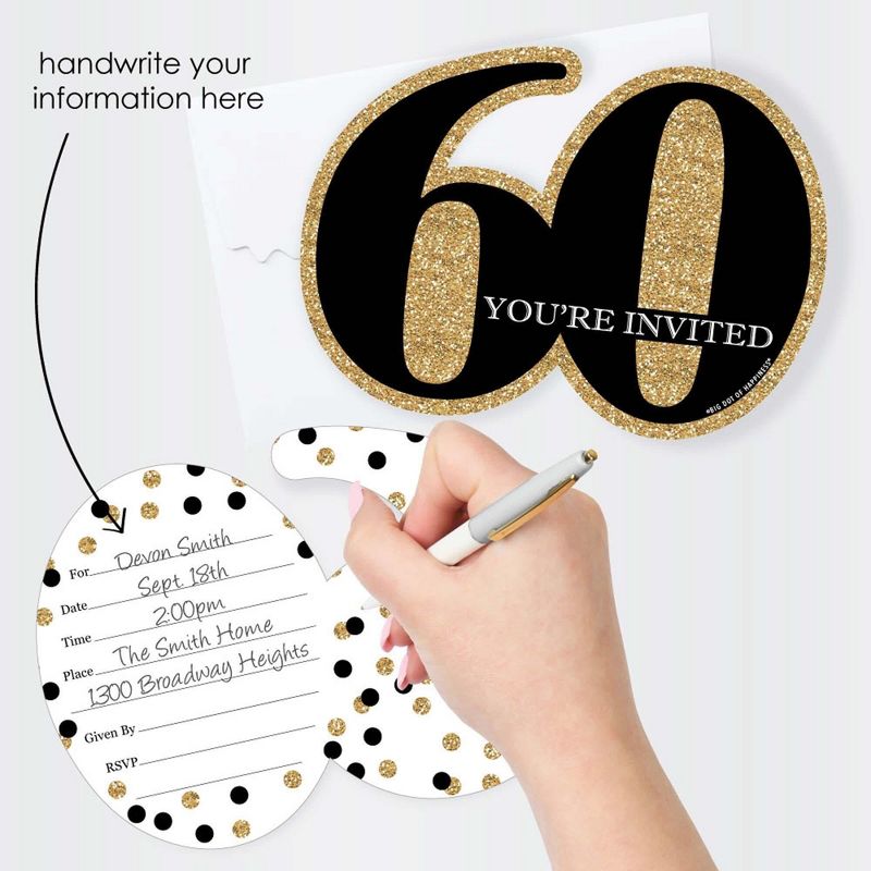 Big Dot of Happiness Adult 60th Birthday - Gold - Shaped Fill-In Invitations - Birthday Party Invitation Cards with Envelopes - Set of 12, 2 of 8