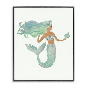 Stupell Industries Jade Mermaid Holding Shell Flower Outfit Fantasy Character, 14" x 11" - 1 of 4