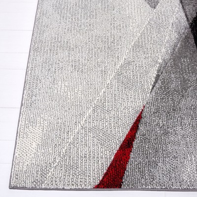 Gray and Red Mid-Century Modern Synthetic Area Rug