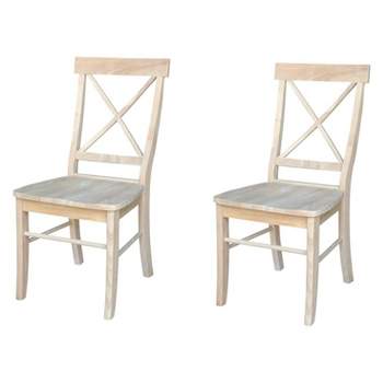 Set of 2 X Back Chairs with Solid Wood Seat Unfinished - International Concepts