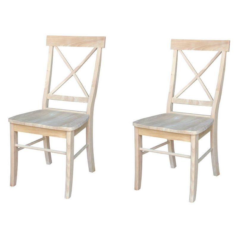Set of 2 X Back Chairs with Solid Wood Seat Unfinished - International Concepts, 1 of 11