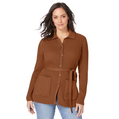 Jessica London Women's Plus Size Button Down Rib Cardigan - S, Brown :  Target