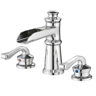 BWE 8 in. Waterfall Widespread 2-Handle 3 Holes Bathroom Faucet With Metal Drain in Spot Resist