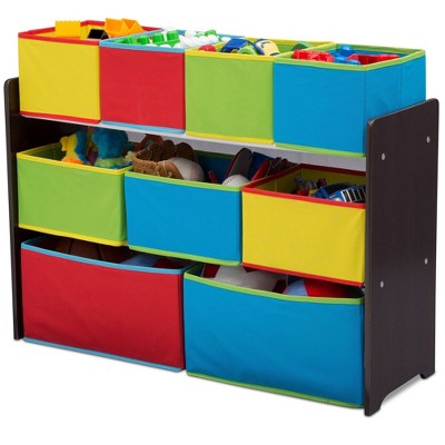 Dark Chocolate 9-Bin Kids Toy Organizer with Fabric Bins