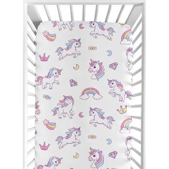 Sweet Jojo Designs Girl Baby Fitted Crib Sheet Rainbow Unicorns Multicolor