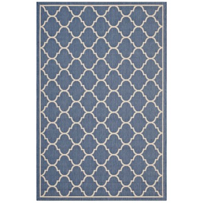 Modway Avena Moroccan Quatrefoil Trellis 5x8 Indoor and Outdoor Area Rug - Blue and Beige,  100% Soft Polypropylene ,  Tight Low Pile Weave