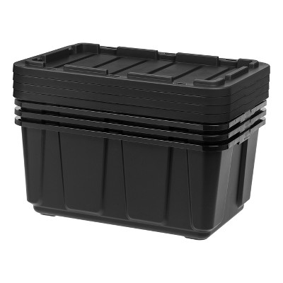 Heavy-Duty Black Plastic Stackable Storage Bins with Lids, 27 Gallon