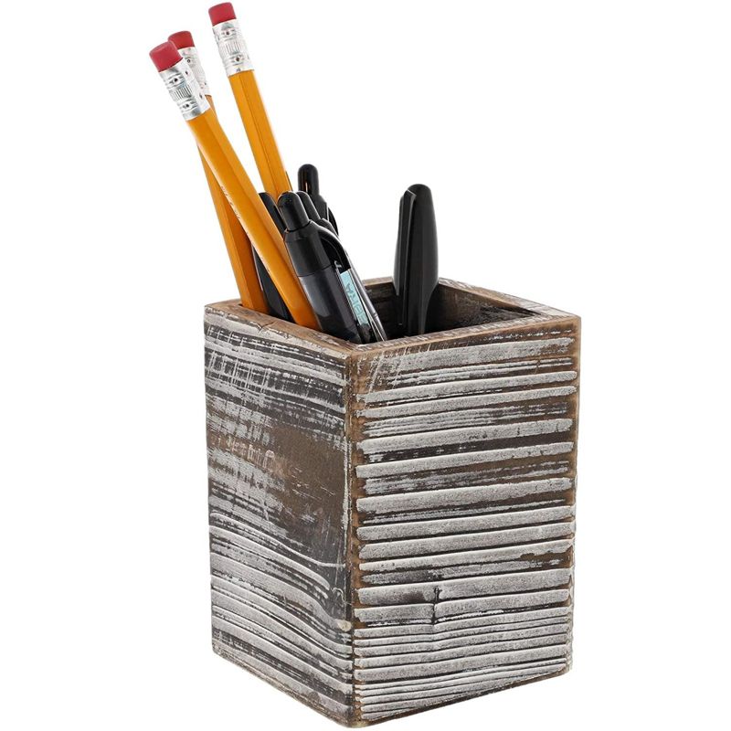 Paper Junkie Rustic Wood Pencil Holder (2 Pack) for Office Home, 3x3x4", 3 of 7