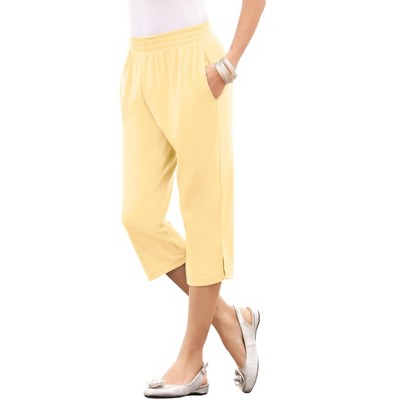 Roaman's Women's Plus Size Soft Knit Capri Pant - S, Yellow : Target