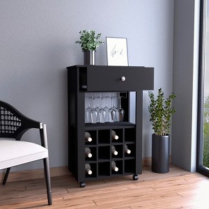 Gulches Black Bar Cart: Stylish Mobility with Built-in Wine Rack - 1 of 4