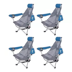 Kelsyus Mesh Folding Portable Backpack Beach Chair with Headrest and Strap, Blue and Gray (4 Pack)