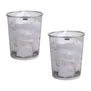 Mind Reader Mesh Trash Can, 16.65L (4.4 gal), Waste Paper Basket, Round, Office, Metal Mesh, 11.5"L x 11.5"W x 13.75"H, Set of 2 - 1 of 4