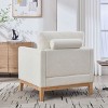 Bouclé Modern Farmhouse Accent Armchair with Natural Wood Base and 2 Bolster Pillows,Reading Chair for Living Room–The Pop Home - 3 of 4