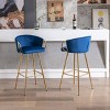 VYNXARIA 30 Inch Set of 2 Bar Stools,with Chrome Footrest and Base Velvet + Golden Leg Simple Bar Stool,Blue - 2 of 4