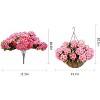Artificial Hanging Geraniums Flowers 2-Pack, UV Resistant Outdoor Hanging Plants with Brown Baskets,Fake Flowers for Porch Patio Garden Decor - 2 of 4