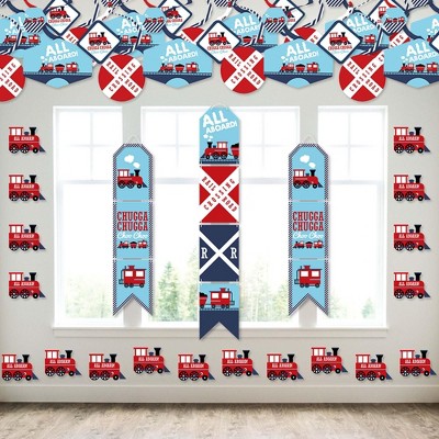 Big Dot of Happiness Railroad Party Crossing - Wall and Door Hanging Decor - Steam Train Birthday Party or Baby Shower Room Decoration Kit