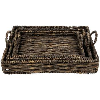 Northlight Rectangular Water Hyacinth Trays with Handles - 13.75" - Brown - Set of 3