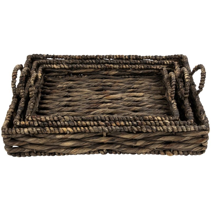 Northlight Rectangular Water Hyacinth Trays with Handles - 13.75" - Brown - Set of 3, 1 of 11