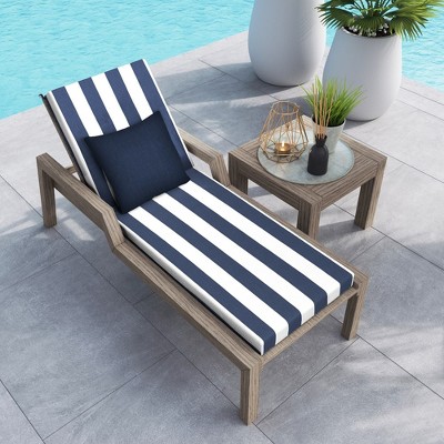 Cabana Stripe Blue & White Polyester Outdoor Chaise Lounge Cushion