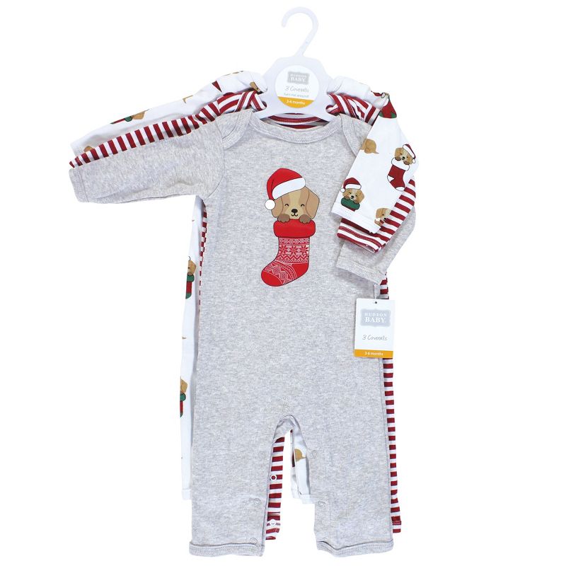 Hudson Baby Unisex Baby Cotton Coveralls, Christmas Dog, 3 of 7