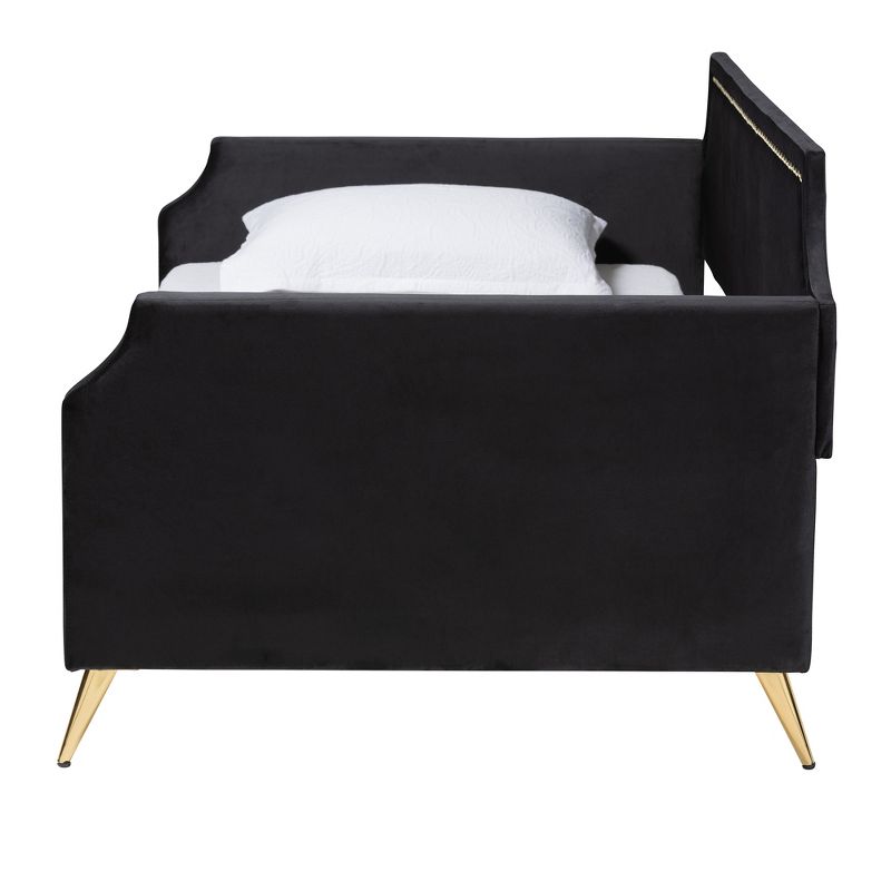 Baxton Studio Pita Traditional Glam and Luxe Black Velvet and Gold Metal Twin Size Daybed, 3 of 10