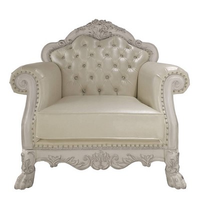 Dresden White Faux Leather and Wood Tufted Accent Chair