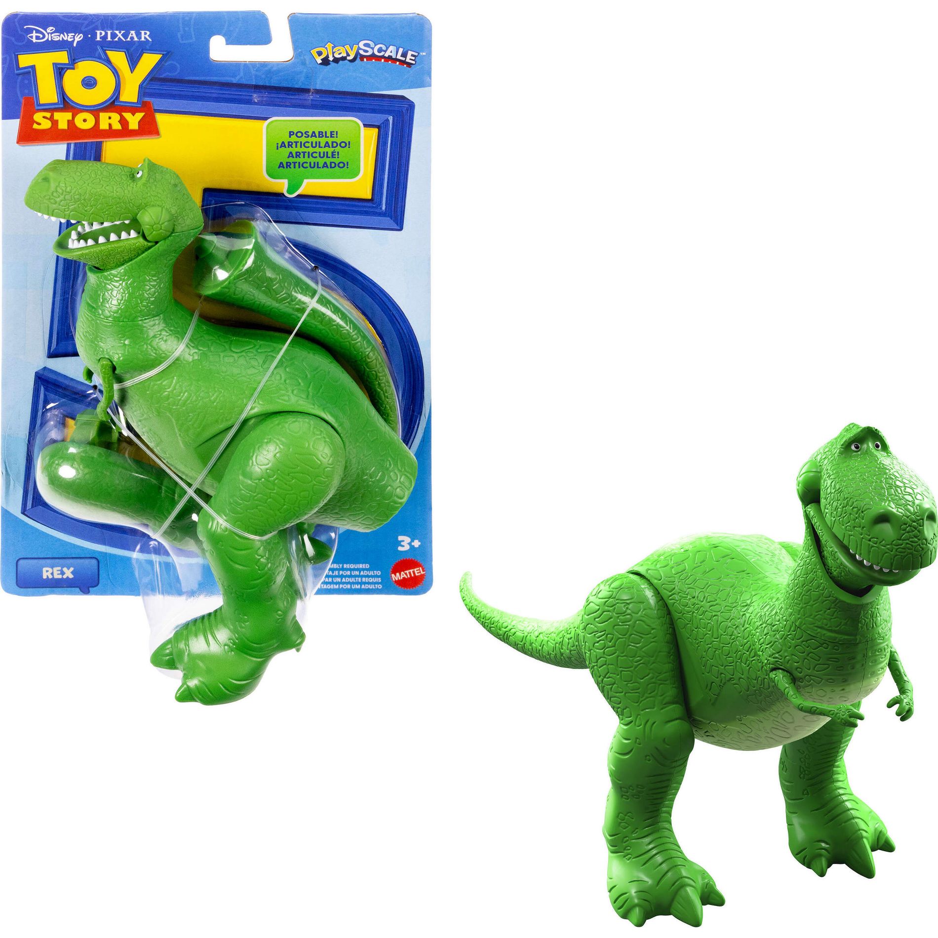 Disney and Pixar Toy Story Rex Action Figure 7.25" Tall Dinosaur, 8 Posable Joints, Playscale
