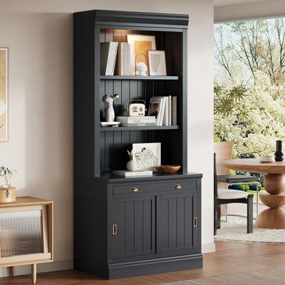 83.4" Tall Bookshelf with LED Lighting, Modern Bookcase with Open Shelves and Storage for Living Room, Home Office, White/Black - ModernLuxe