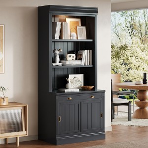 83.4" Tall Bookshelf with LED Lighting, Modern Bookcase with Open Shelves and Storage for Living Room, Home Office, White/Black - ModernLuxe - 1 of 4